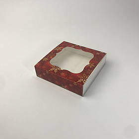 Коробка для пряника, 120*120*30 мм, з вікном, "Червоний сніг"