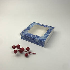 Коробка для пряника, 120*120*30 мм, з вікном, "Синій сніг"