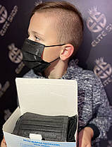 Дитячі чорні маски медичні захисні для обличчя! Відмінне заводське якість, пайка, з тримачем!, фото 3