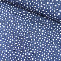 Бязь зірочки білі на синьому джинсовому, ш. 160 см