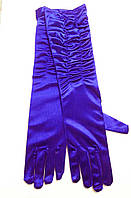 Рукавички жіночі атласні довгі сині, жатка 38 -40 см.