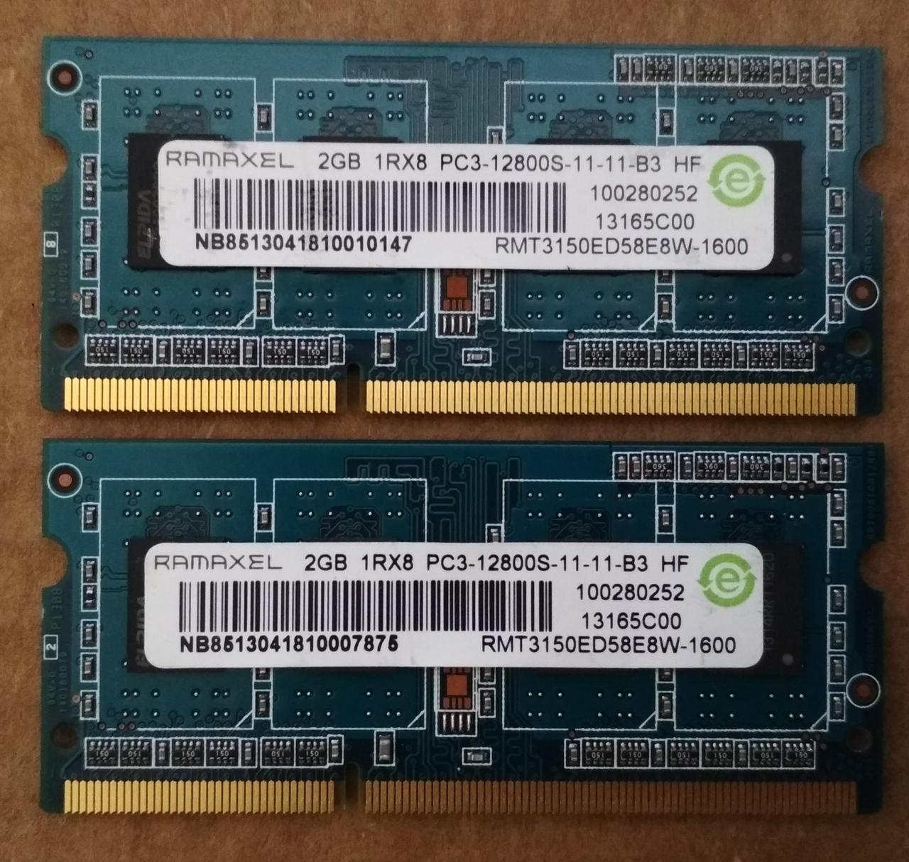 Для ноутбука 4GB 2x2GB DDR3 1600MHz Ramaxel PC3 12800S 1Rx8 RAM Оперативна пам'ять, фото 1