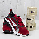 Жіночі спортивні кросівки, червоні замшеві BaaS L1611-8. Повсякденні жіночі кросівки на високій підошві, фото 6