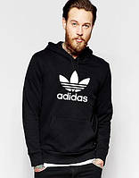 Мужская толстовка худи Адидас (Adidas) с капюшоном трикотажная (на флисе и без) XS Черная