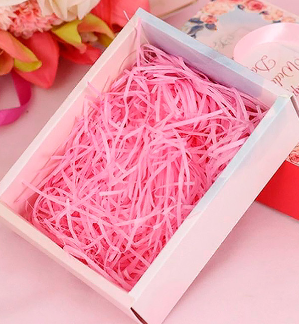 Наповнювач для подарункових коробок (50 г), папір високої якості, колір - рожевий