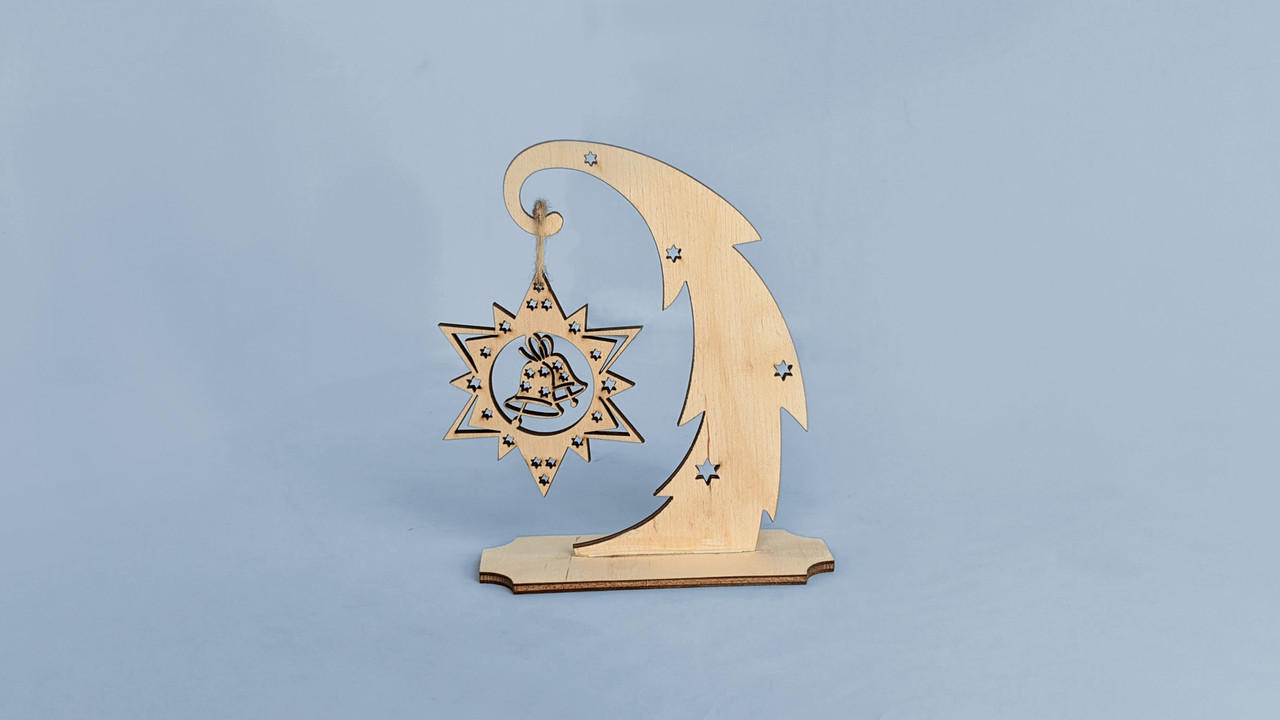 Дерев'яна новорічна іграшка заготовка. Ялинка з візерунком на підставці, фото 1