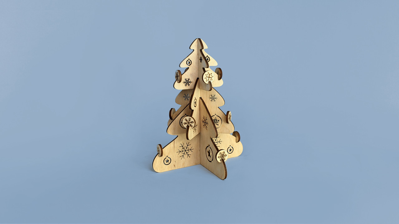 Дерев'яна новорічна іграшка заготівля роскладная з трьох Ялинок., фото 1