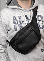 Модная мужская сумка черная бананка кроссбоди на пояс, через плечо, эко-кожа (кожзам), наплечная, поясная