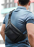 Стильна чорна чоловіча сумка - бананка через плече, напоясная, наплічна, крос-боді еко-шкіра (кожзам), фото 3