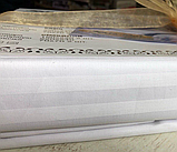 Білий постільний комплект полуторний 150х220 зі страйп сатину (3701) Постільна білизна для готелів, фото 6