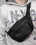 Стильна чорна чоловіча сумка - бананка через плече, напоясная, наплічна, крос-боді еко-шкіра (кожзам), фото 6