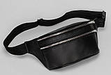 Зручна чорна чоловіча бананка, наплічна поясна сумка кроссбоди на пояс через плече еко-шкіра (кожзам), фото 7