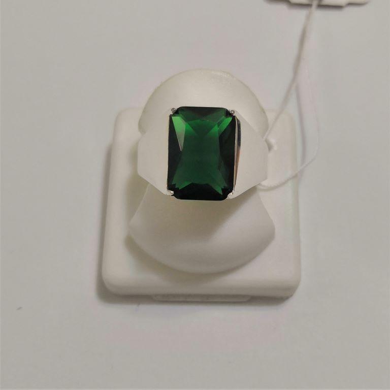 Перстень-кільце з срібла з зеленим цирконом і золотом Авангард
