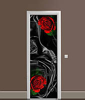 Наклейка на дверь Zatarga "Черный шелк и красные розы" 650х2000 мм виниловая 3Д наклейка декор самоклеящаяся