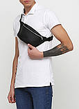 Чоловіча наплічна, поясна бананка чорна, сумка крос-боді на пояс через плече кожзам, матова еко-шкіра, фото 8