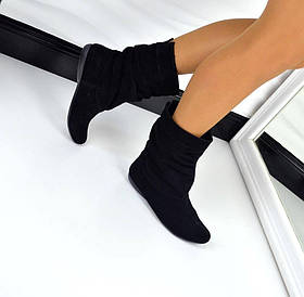Напівчоботи жіночі чорні замшеві туфлі з натуральної шкіри, замші. Розміри 40 41