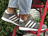 Жіночі зимові кросівки Adidas Iniki замшеві сірі, фото 3