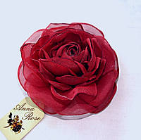 Брошь цветок из ткани ручной работы "Бордовая чайная роза"