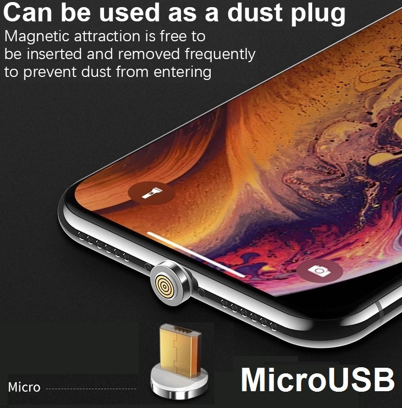 Роз'єм Micro USB 3A Круглий Наконечник на Магнітний Кабель Зарядка Телефону поворот на 360 градусів