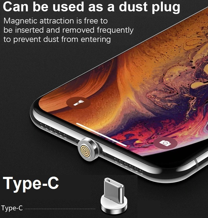 Коннектор Type-C 3A Круглий Наконечник на Магнітний Кабель Зарядка Телефону поворот на 360 градусів, фото 1