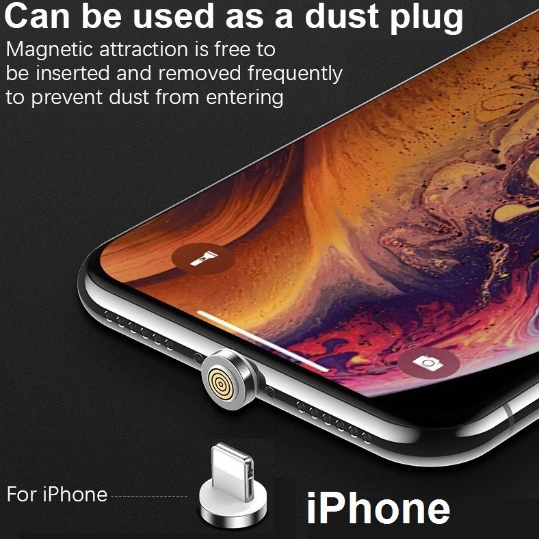 Коннектор iPhone 3A Круглий Наконечник на Магнітний Кабель Зарядка Телефону поворот на 360 градусів, фото 1
