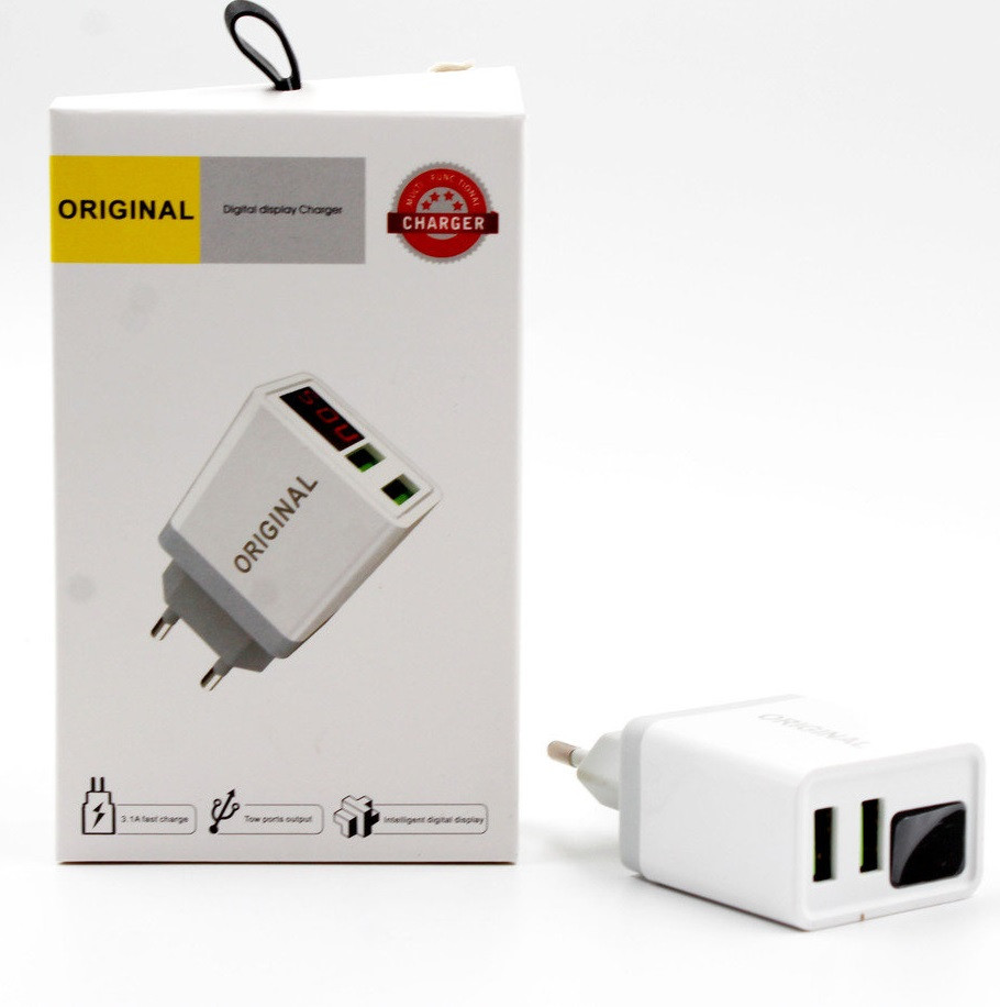 Зарядний Пристрій з Дисплеєм CX QC03 220V 2 USB With Digital Display Блок Живлення Зарядка