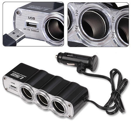 Трійник Розгалужувач WF-0120 USB для Автомобільного Прикурювача