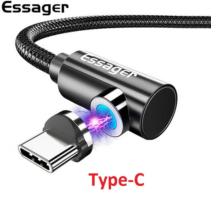 Магнітний Кабель Essager Type-C USB 2.4 A Кутовий 90 градусів 360 про. для Зарядки, фото 1