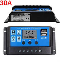 30A Контролер PWM   Заряду Сонячної Панелі 12/24V з РК-дисплеєм 2 USB порт