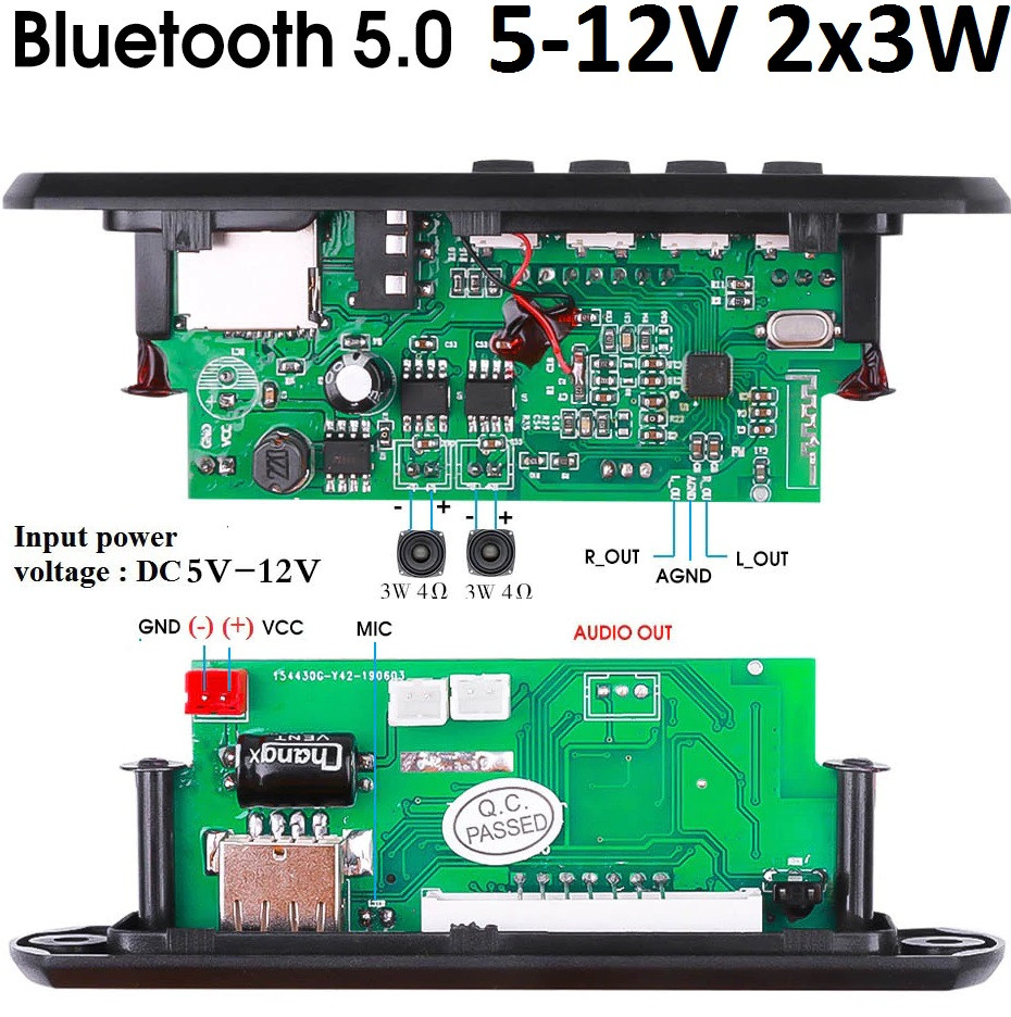 3Wx2 5-12V Підсилювач Bluetooth 5.0 Декодер Приймач MP3 WAV APE FLAC USB 6Вт