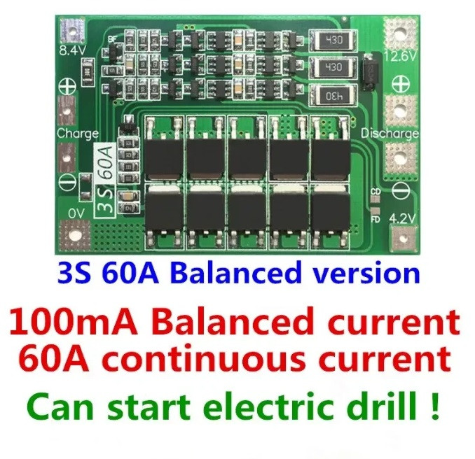 BMS 3S 60А Balanced Контролер Заряду 18650 Балансуванням Плата Захисту для Літієвих Акумуляторів