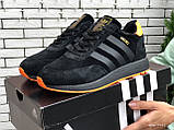 Жіночі кросівки зимові Adidas Iniki замшеві чорні з помаранчевим, фото 6