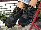 Жіночі кросівки зимові Adidas Iniki замшеві чорні з помаранчевим, фото 4