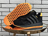Жіночі кросівки зимові Adidas Iniki замшеві чорні з помаранчевим, фото 7
