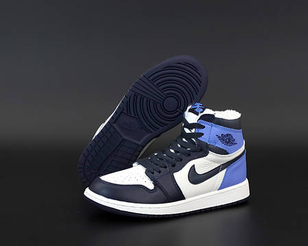Зимові жіночі кросівки Nike Air Jordan 1 Retro Winter blue. ТОП репліка ААА класу., фото 2