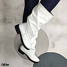 Жіночі білі зимові шкіряні чоботи без блискавки, фото 3