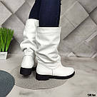 Жіночі білі зимові шкіряні чоботи без блискавки, фото 2