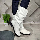 Жіночі білі зимові шкіряні чоботи без блискавки, фото 7