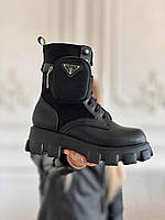 Женские демисезонные ботинки Prada Monolith leather boots Черные Люкс