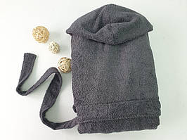Темно-сірий халат із капюшоном із бавовняної махри
