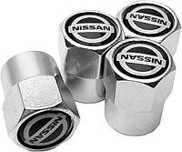 Защитные металлические колпачки Primo на ниппель, золотник автомобильных колес с логотипом Nissan - Silver