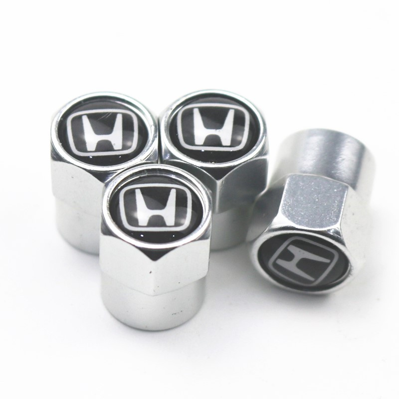 Захисні металеві ковпачки Primo на ніпель, золотник автомобільних коліс з логотипом Honda - Silver