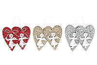 Деревянное елочное украшение "Сердце с Ангелом" новогодняя украшение на елку 10*8см, 3 вида, набор 48 шт