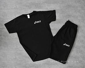 Літній комплект шорти і футболка Asics (чорна футболка , чорні шорти) маленький логотип