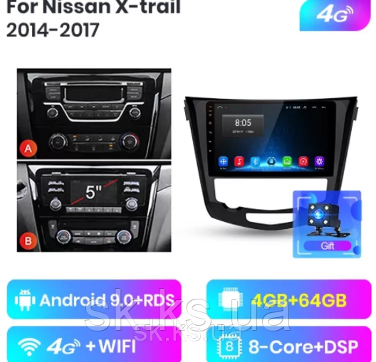 Junsun 4G Android магнітола для Nissan x-Trail X Trail, Qashqai 2014-2017 wifi 4+64 тип В