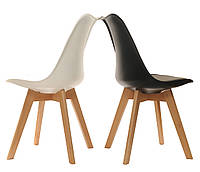 Черный стул с пластиковым сиденьем и мягким сиденьем эко-кожа Milan на деревянных ножках