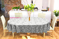 Скатерть овальная хлопок тефлоновая водоотталкивающая гидрофобная пропитка вензель корона серый