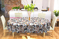 Скатерть овальная хлопок тефлоновая водоотталкивающая гидрофобная пропитка листья (листва) коричневые