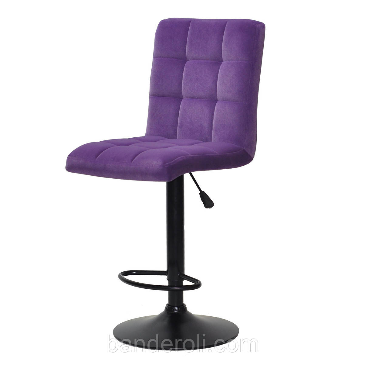 Стілець барний Augusto Bar BK - Base пурпуровий оксамит B-1013 , чорна база з регулюванням висоти сидіння, фото 1