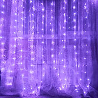 Гирлянда алюминиевый провод шторы фиолетовый 300 диод 3/1,5 метра